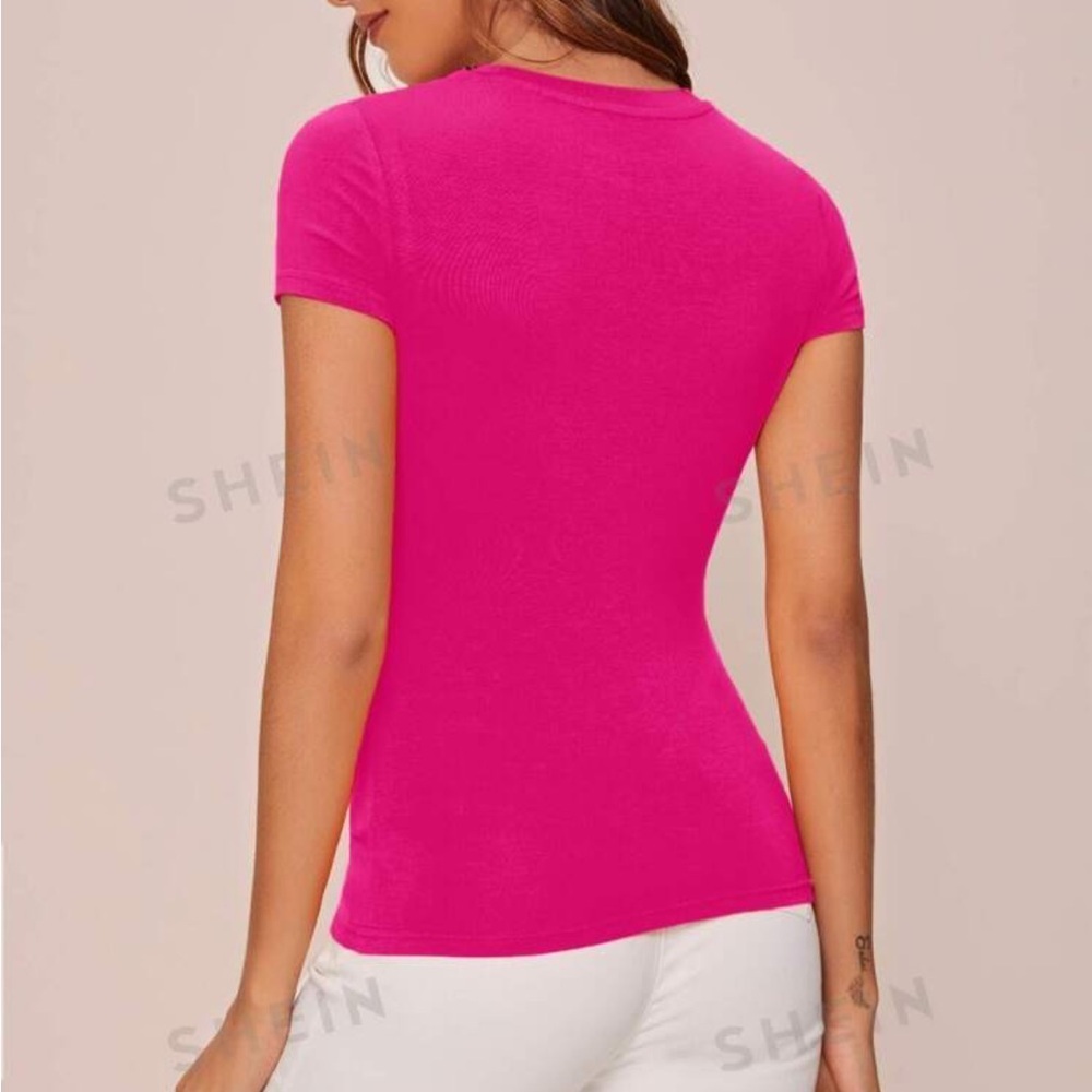 SHEIN hot pink short sleeve stretchy t-shirt women's size Small/4